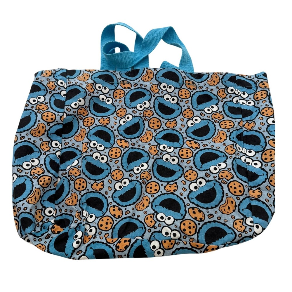 Sesame Street Cookie Monster Tote Bag Unisex Large Blue Cotton Canvas Print